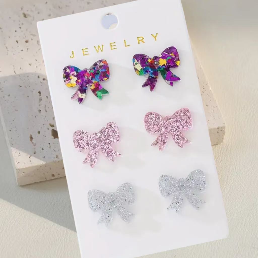 Wholesale Pink Sweet Shining Bow Acrylic Earring Set