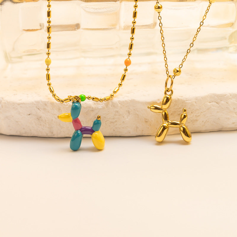 Wholesale colorful oil drop enamel not fade oil painting dog Stainless steel necklace