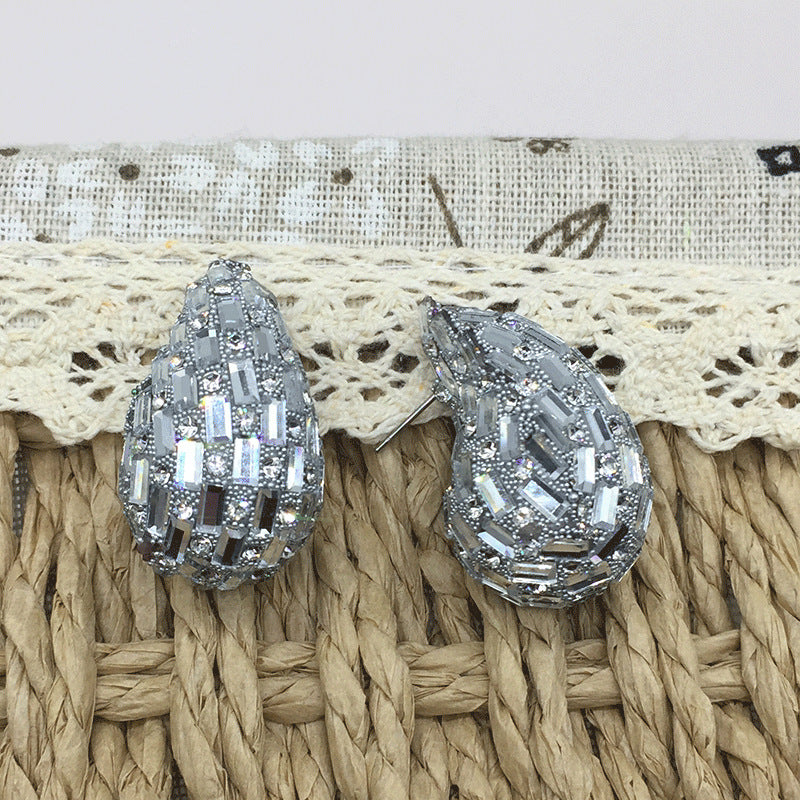 Wholesale Comma Colored Glass Full Diamond Earrings