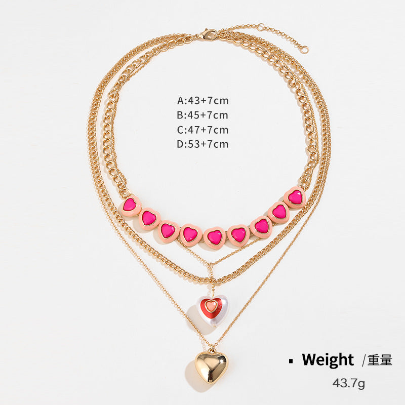 Wholesale 15PCS Valentine's Day Series Stacked Multi-Layer Love Necklaces