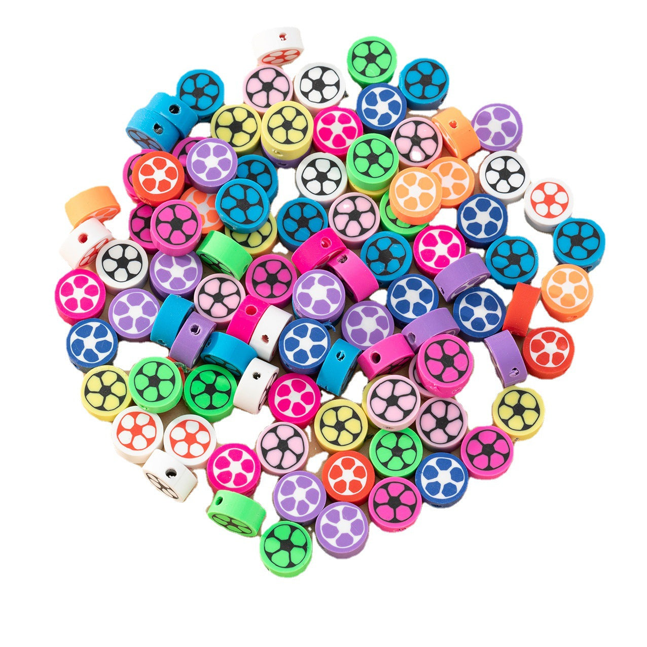 Wholesale 100pcs/pack Soft Pottery Colorful Soccer Shape Beads