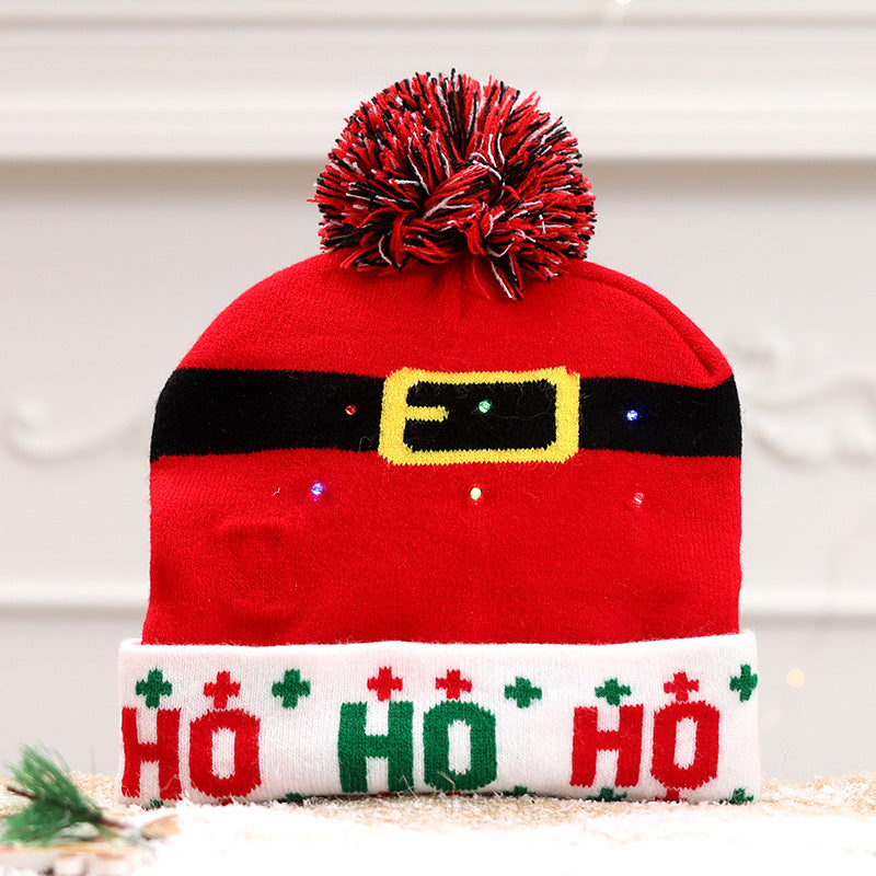 Wholesale Glow Christmas Autumn and Winter Warm Pullover Knitted Woolen Hat