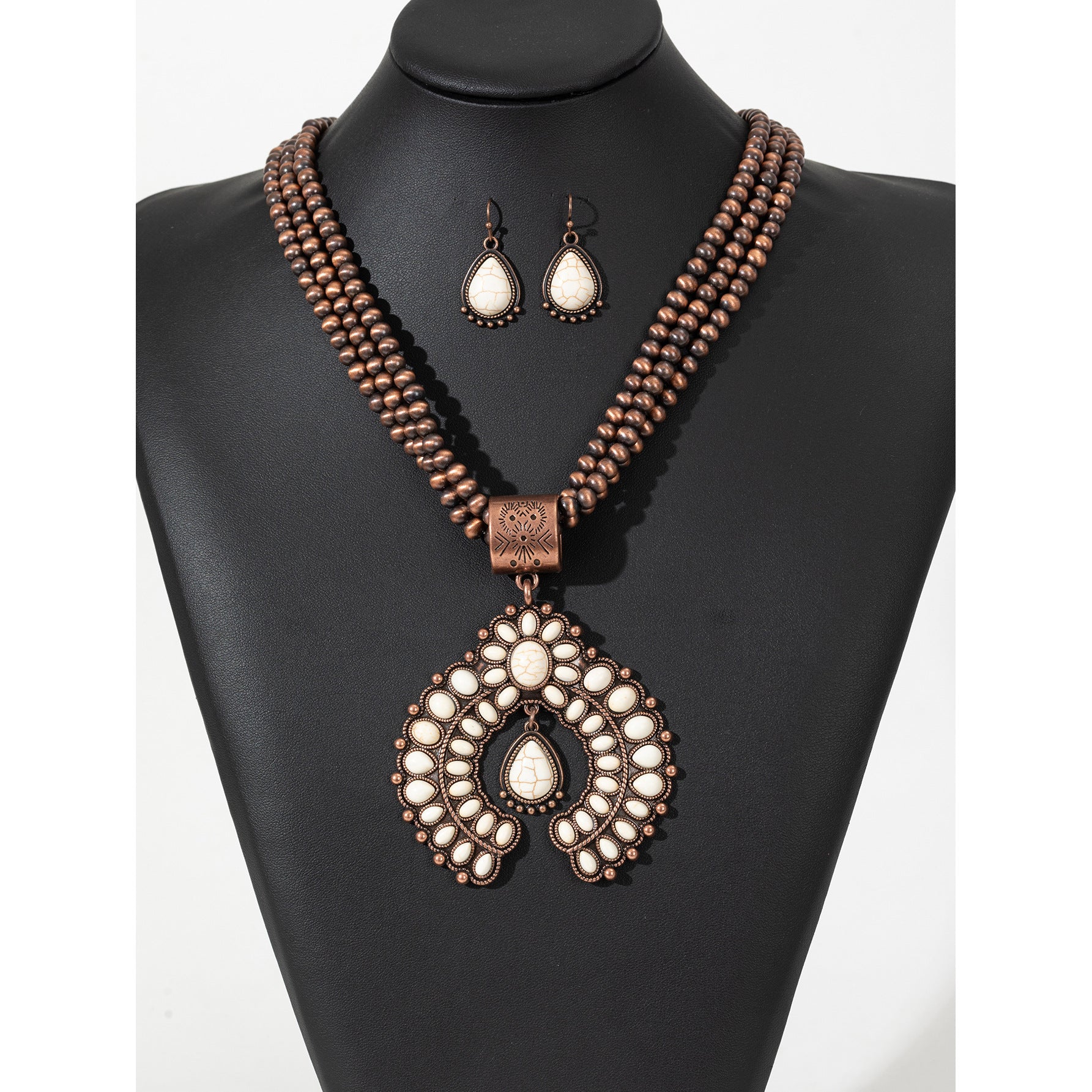 Wholesale Vintage three-layer flower earrings turquoise earrings