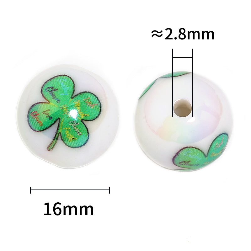 Wholesale 50pcs Leopard print wave dot four-leaf clover printed round beads acrylic lucky grass beads DIY mobile phone chain beaded pen accessories