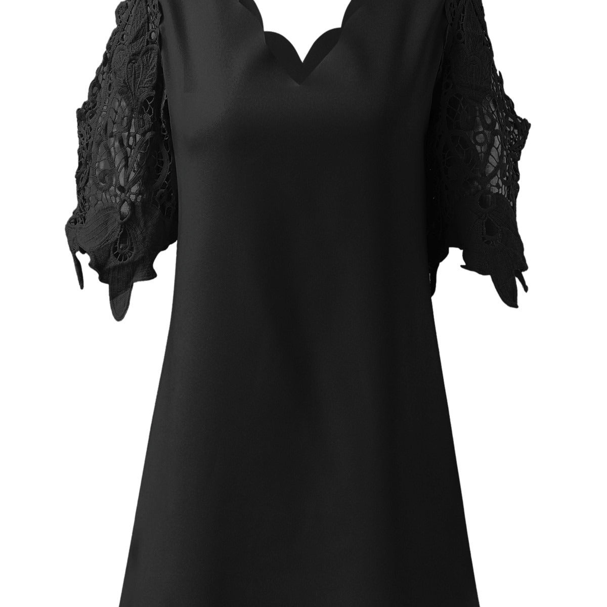 Wholesale Polyester Lace Lace Patchwork Half Sleeved Open Arm Loose V-neck A-line Dress Short Skirt