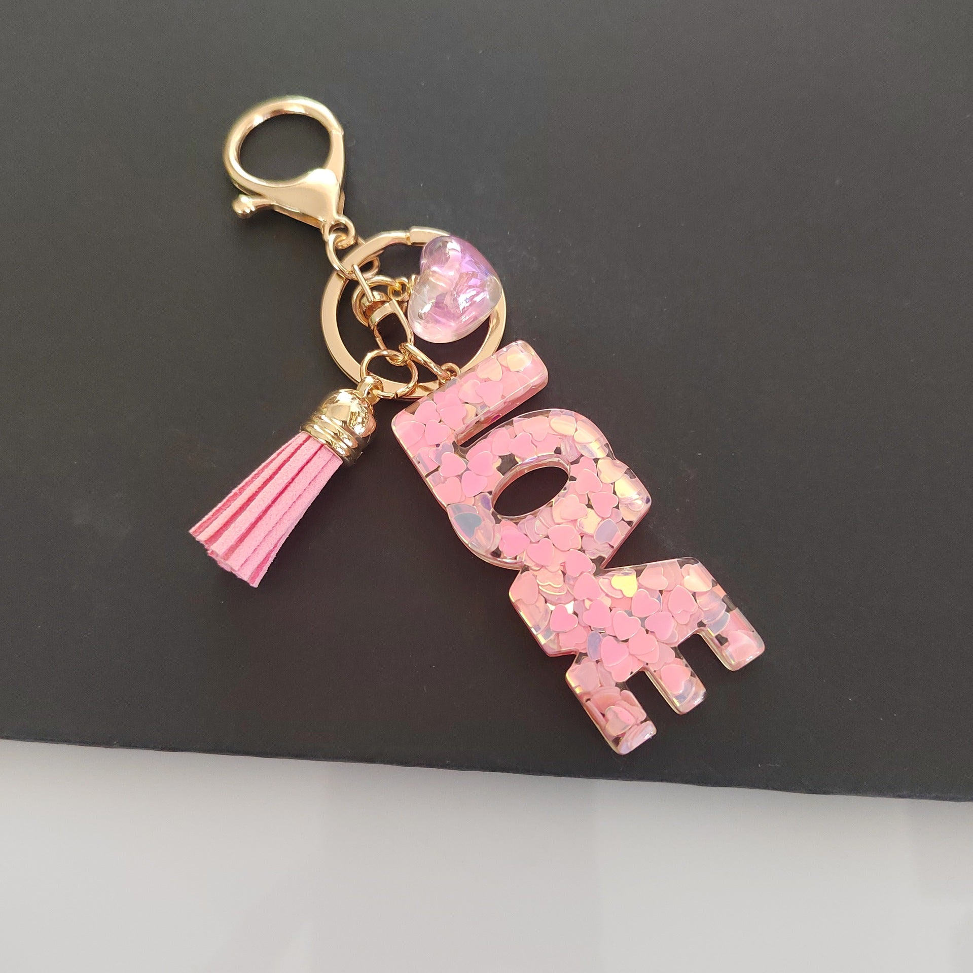 Wholesale Letter LOVE Tassel Sequin Drop Glue Resin Pendant Keychain