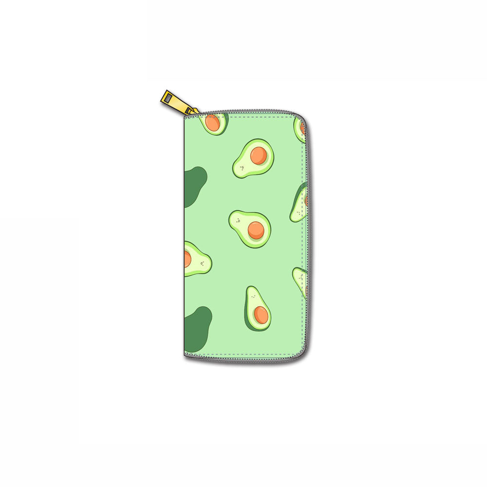 Wholesale Fruit Avocado PU Long Zipper Comic Print Wallet