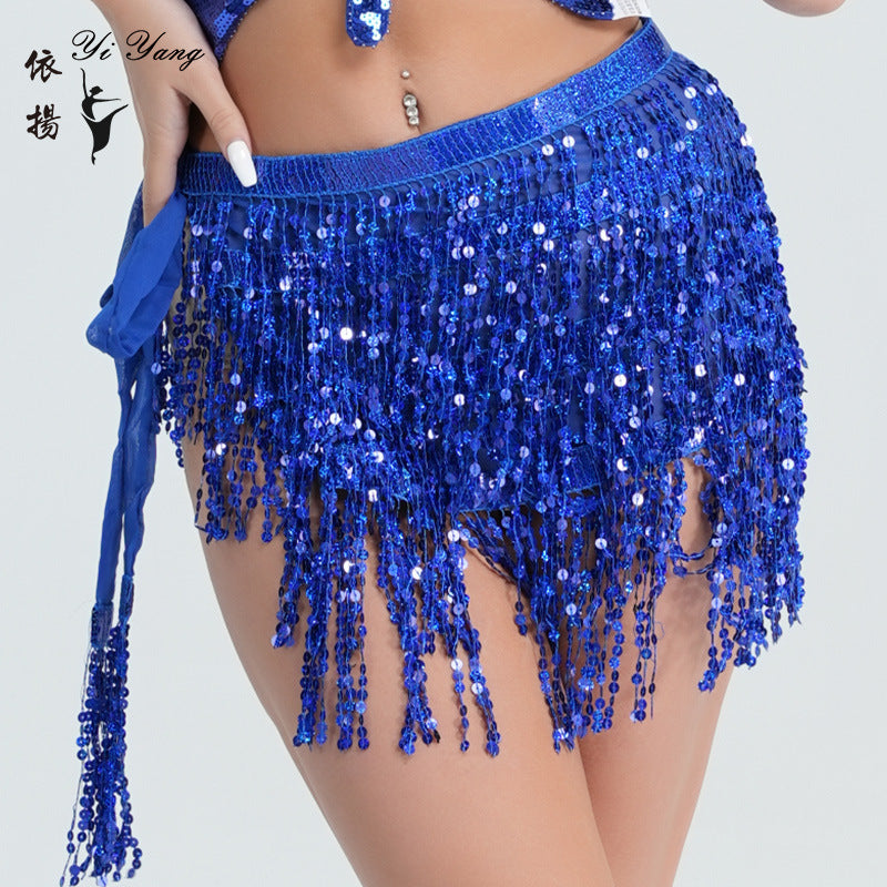 Wholesale Sequined tassel hip scarf with sequined waist chain