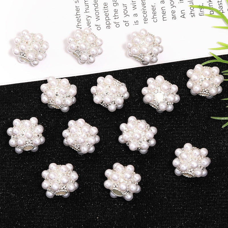 Wholesale 50pcs Silver-white imitation pearl alloy large hole beads heavy-duty bayberry ball beads spacer beads diy beaded pen mobile phone chain accessories