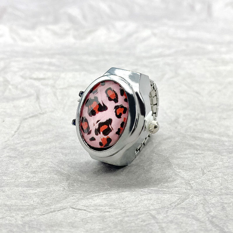 Wholesale [Ring watch] flip leopard gem personality fashion creative couple retro finger watch
