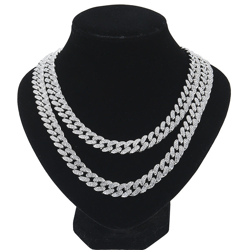 Wholesale Punk Fashion Men's Hip-Hop Style Full Diamond Men's Alloy Cuban Necklace