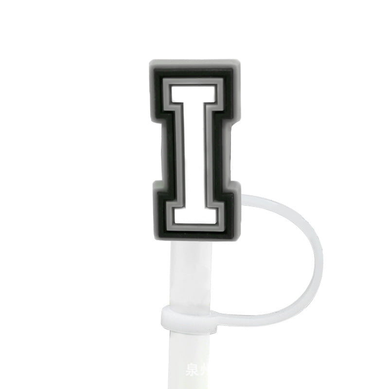 Wholesale of 10pcs Black and White English Letters Silicone Straw Sets