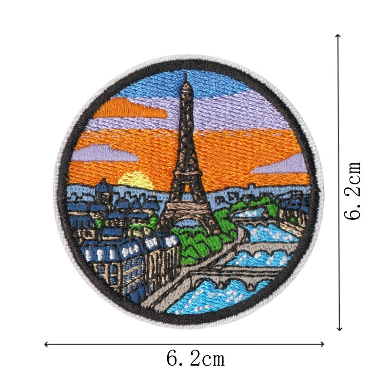 Wholesale Polyester Cotton Embroidered World City Landmark Iron On Patches 9 Pack For ets Travel Souvenir