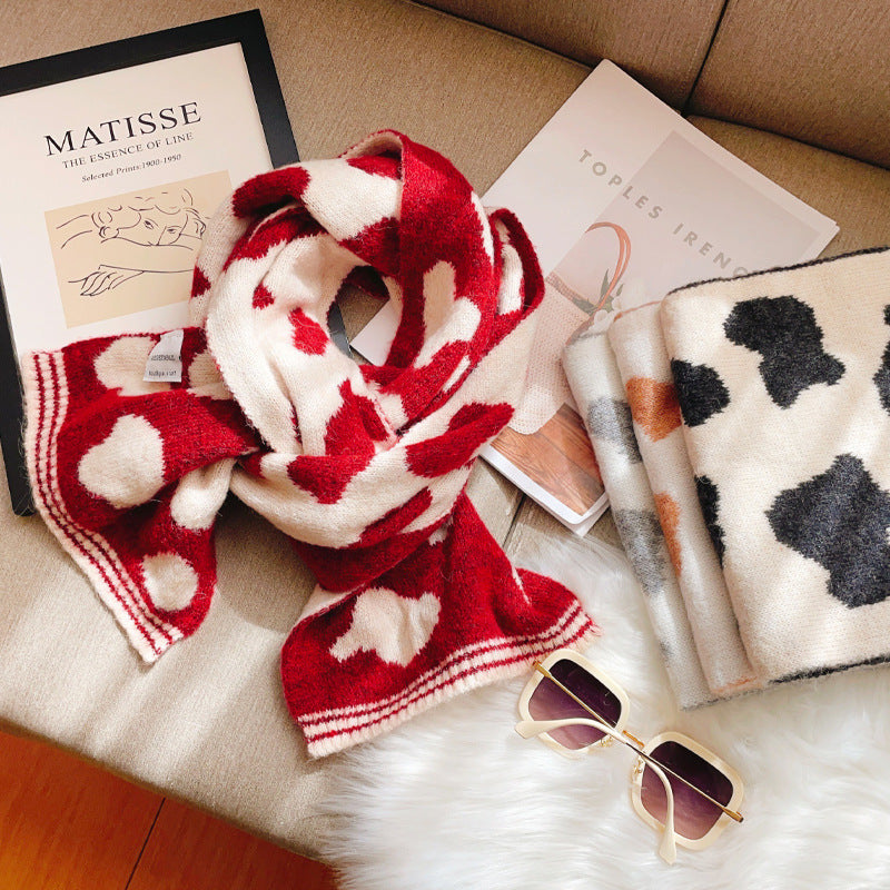 Wholesale Winter Cow Pattern Knitted Polyester Scarf