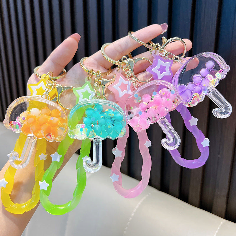 Wholesale Oil-filled Bubble Beads Small Umbrella Quicksand Bottle Acrylic Keychain