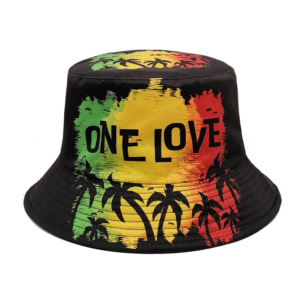 Wholesale ONE LOVE letter coconut tree print bucket hat