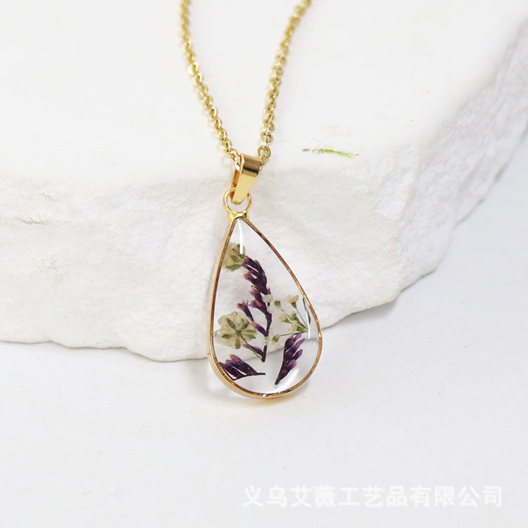 Wholesale 6pcs Teardrop-shaped Real Flower Fashion Necklace