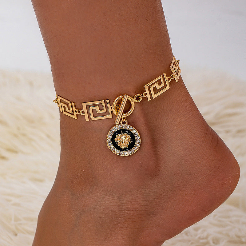 Wholesale Retro Chunky Chain Embossed Anklet Geometric Chic Fashion Accessory Gift For Beach