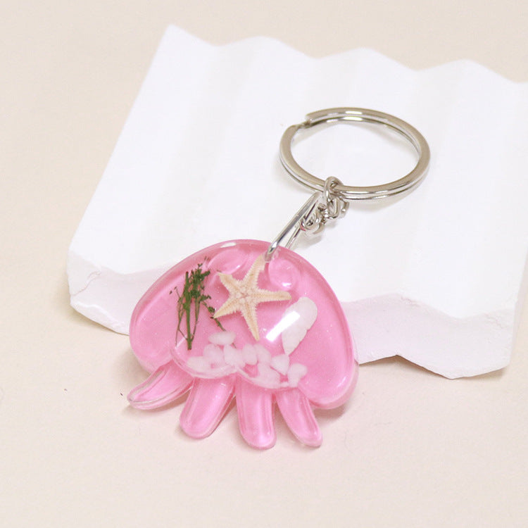 Wholesale 6pcs Jellyfish Shape Resin Glue Real Starfish Shell Ocean Keychain