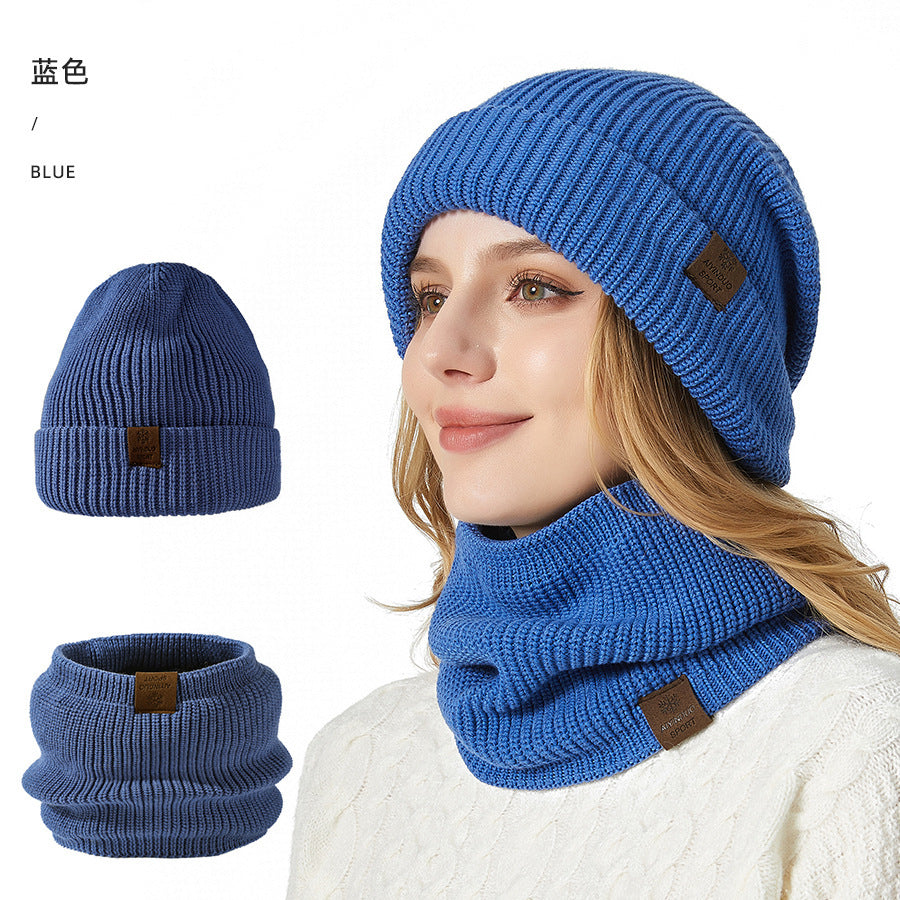 Wholesale Winter Double-layer Thick Woolen Hat Scarf Two-piece Set Universal Ear Protection Knitted Hat Set