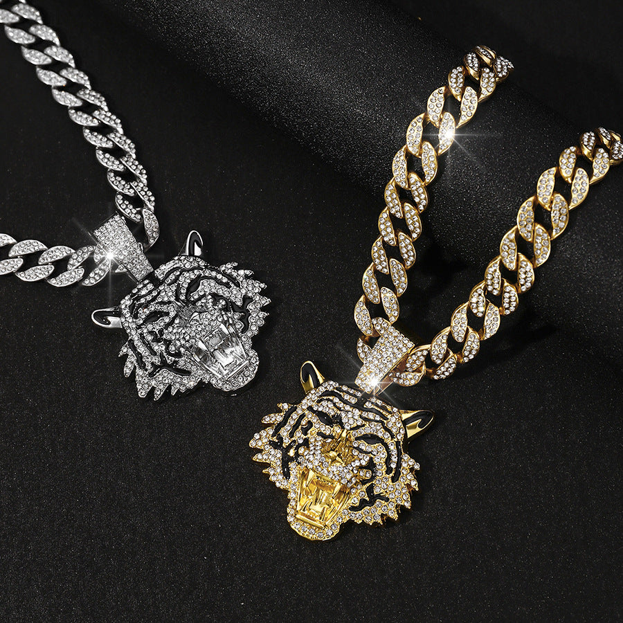 Wholesale 3D Diamond Tiger Pendant Hip-hop Men's Cuban Necklace
