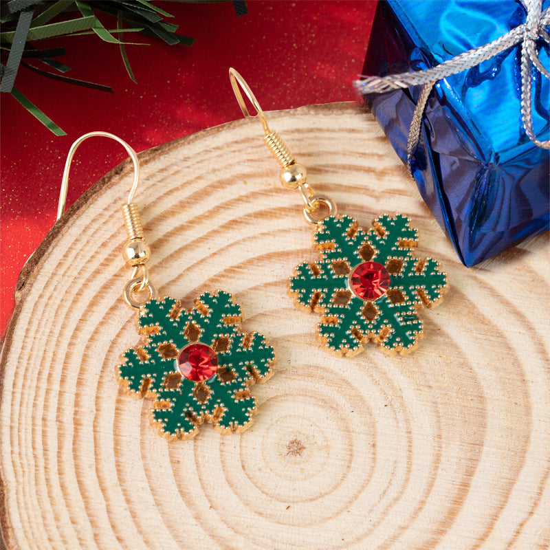 Wholesale Christmas Snowflake Oil Inlaid Diamond DIY Earrings