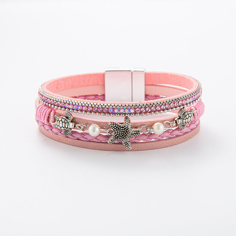 Wholesale Summer beach vacation seashell starfish multi-layer  Layered Bracelet Set