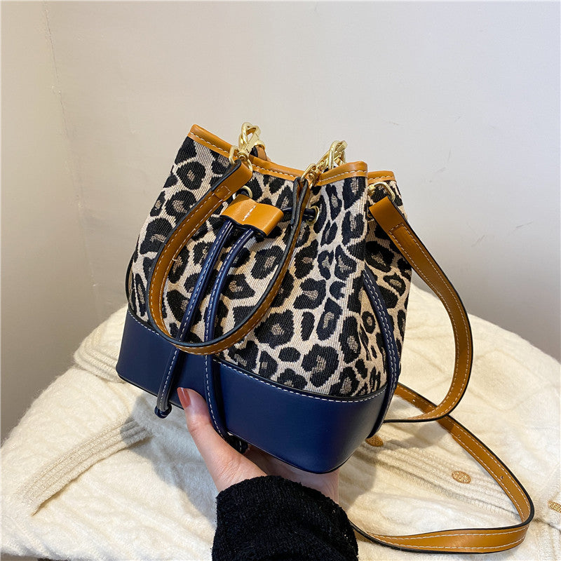 Wholesale PU Leopard Print Drawstring Shoulder Bag Crossbody Bag