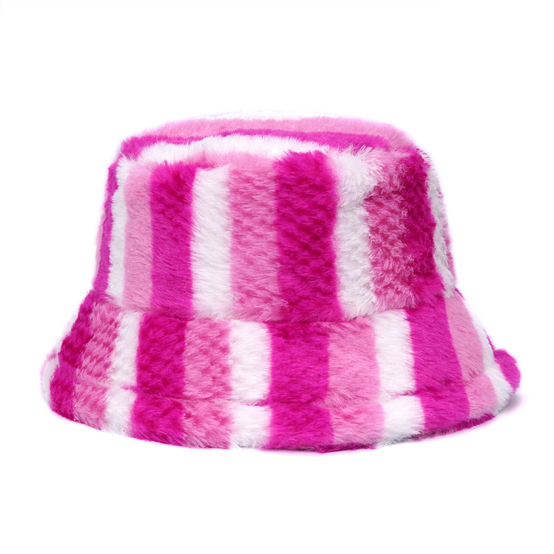 Wholesale Winter Plush Hat Colorful Stripe Printed Fisherman Hat