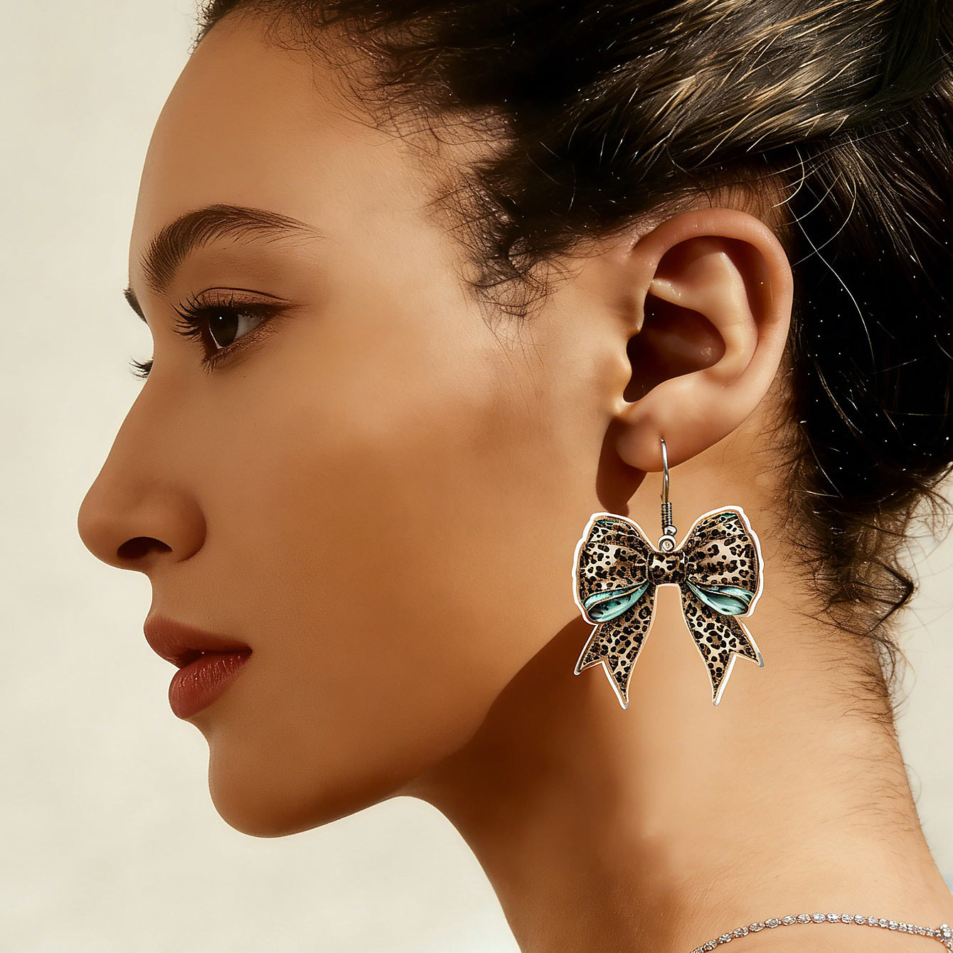 Wholesale Acrylic Leopard Print Bowknot Cherry Pendant Earrings Western Style Everyday Fashion Accessory For Boutique Resale