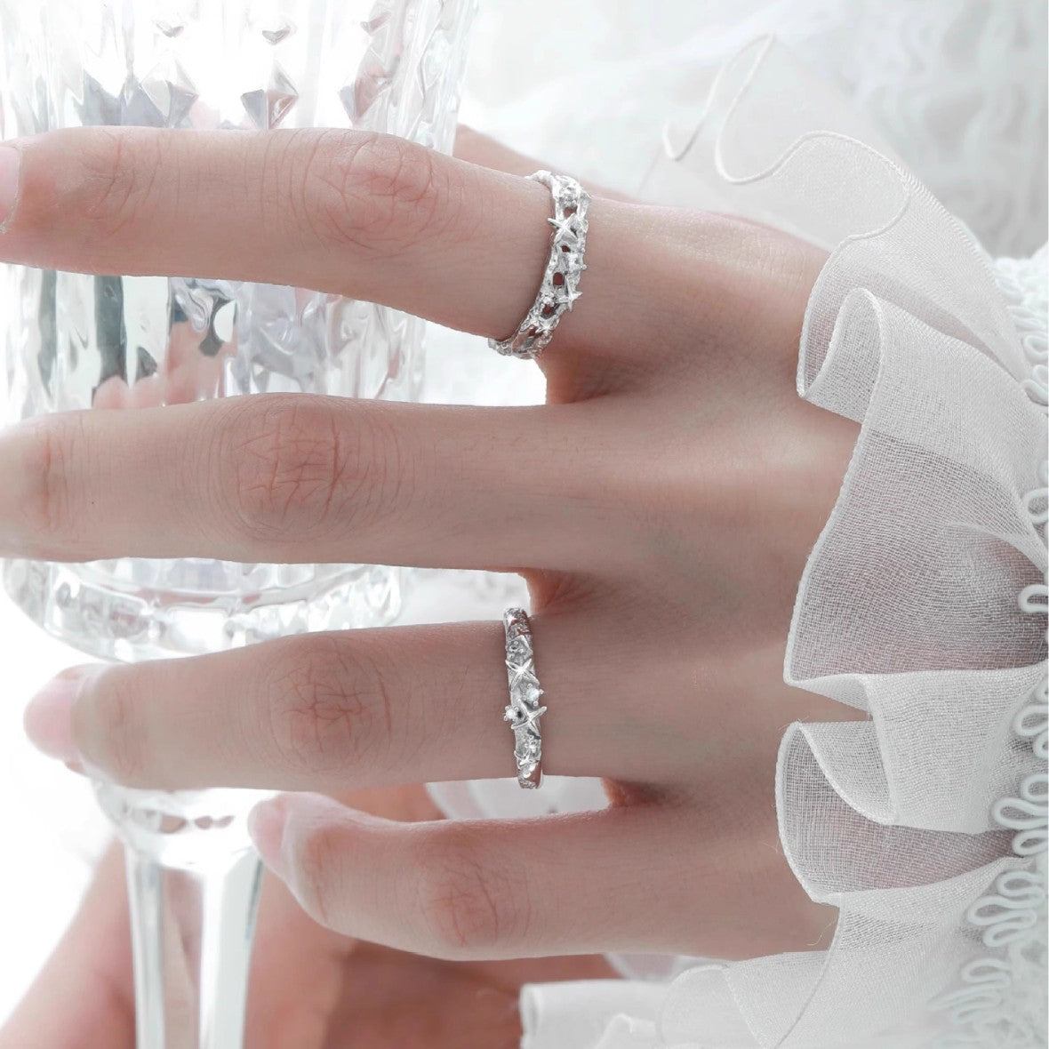 Wholesale Texture like Sparkling Zircon Open Ring