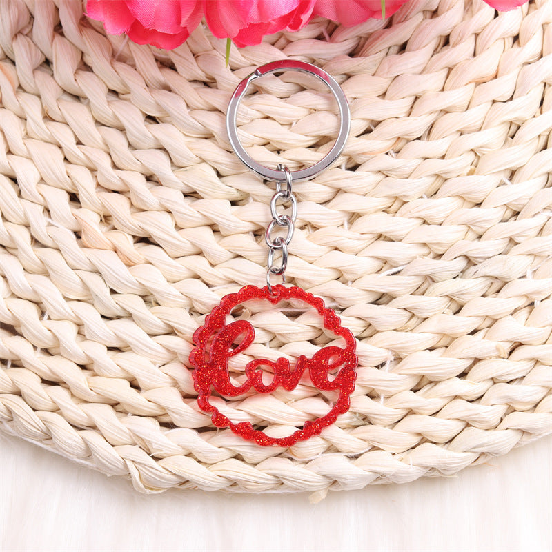 Wholesale Valentine's Day Love Red Lip Rose Blossom Acrylic Keychain