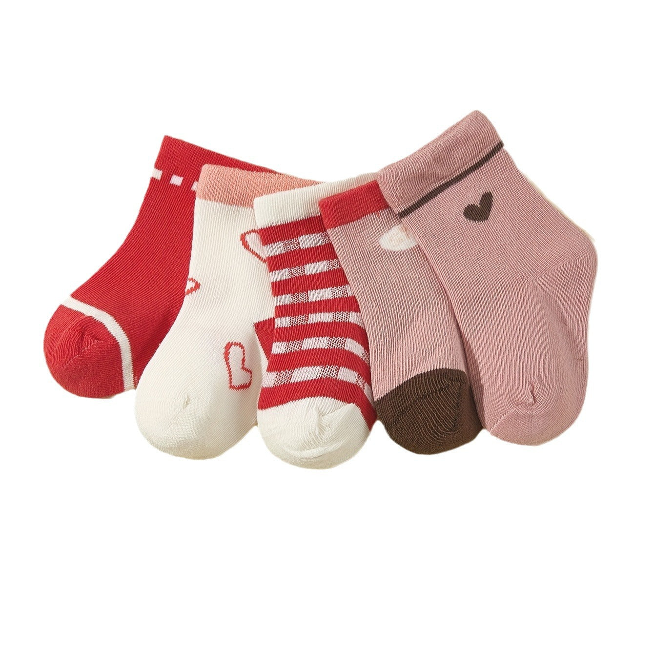 Wholesale 5pcs baby girl baby cute embroidered mid-tube socks Valentine's Day love four seasons short socks boneless suture
