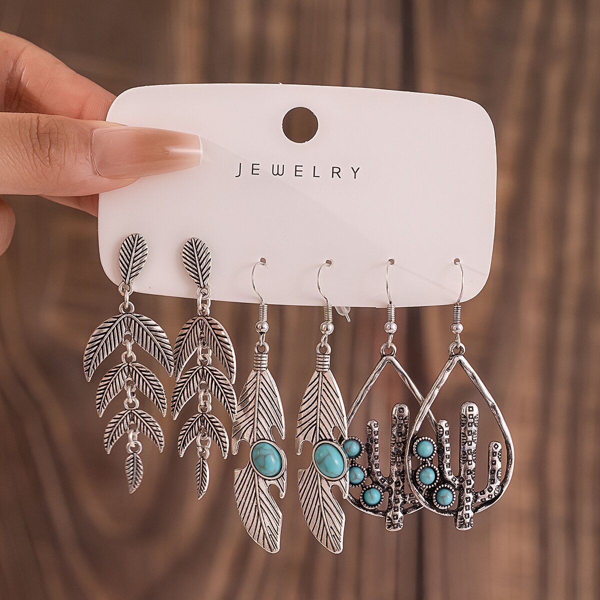 Wholesale Bohemian Chic Turquoise Long Drop Leaf Tassel Earrings Zinc Alloy Ethnic Hollow Design Everyday Wear