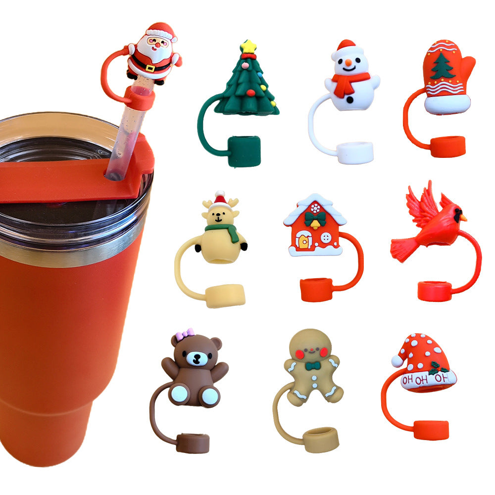 Wholesale 10pcs New Water Cup Accessories Christmas Silicone Straw Cover Dust Stopper