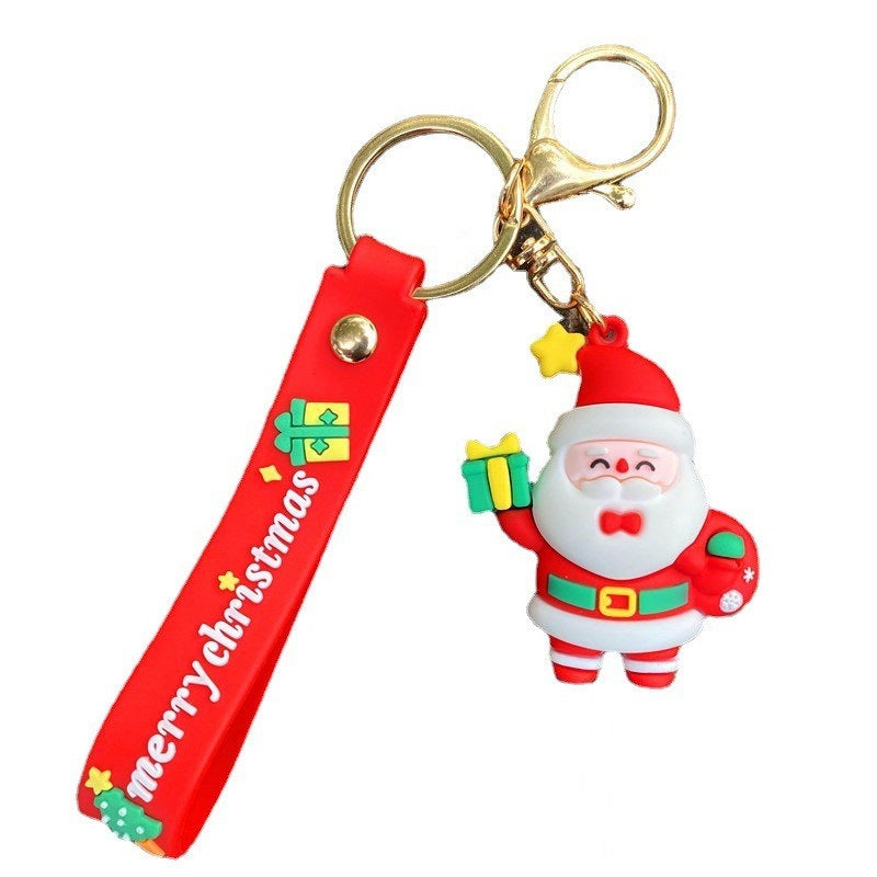Manejo de nieve de goma suave al por mayor Christmas Santa Claus Keychain