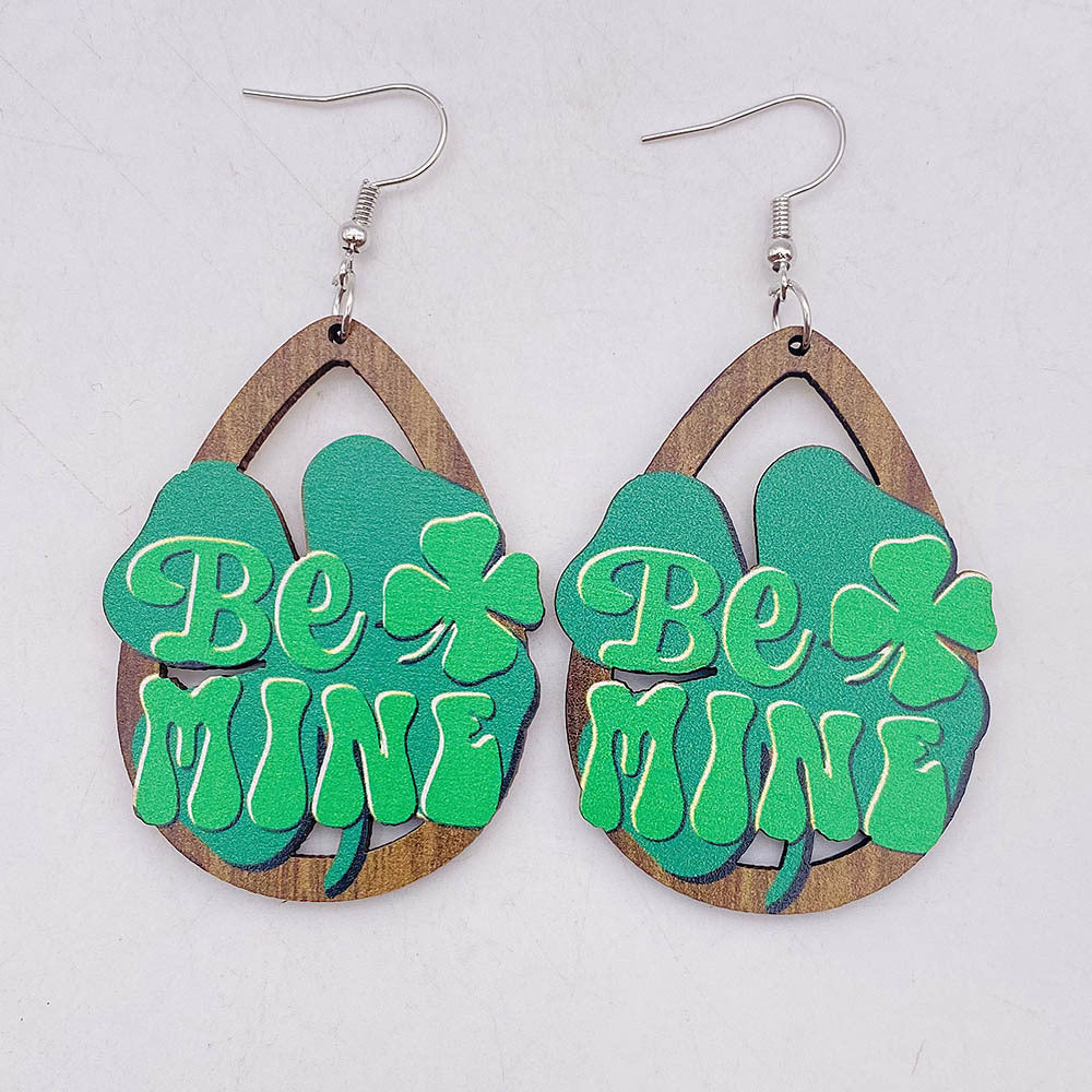 Wholesale St. Patrick's festival jewelry rainbow beard Green Festival wooden earrings