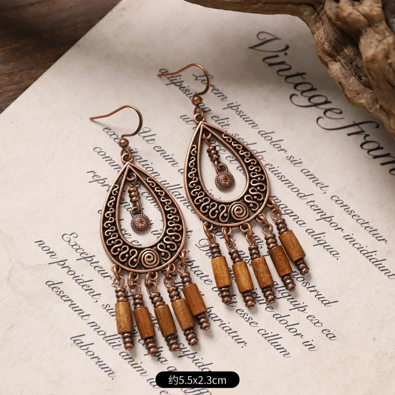 Wholesale Bohemian Feng Shui Drop shaped Long tassel Earrings