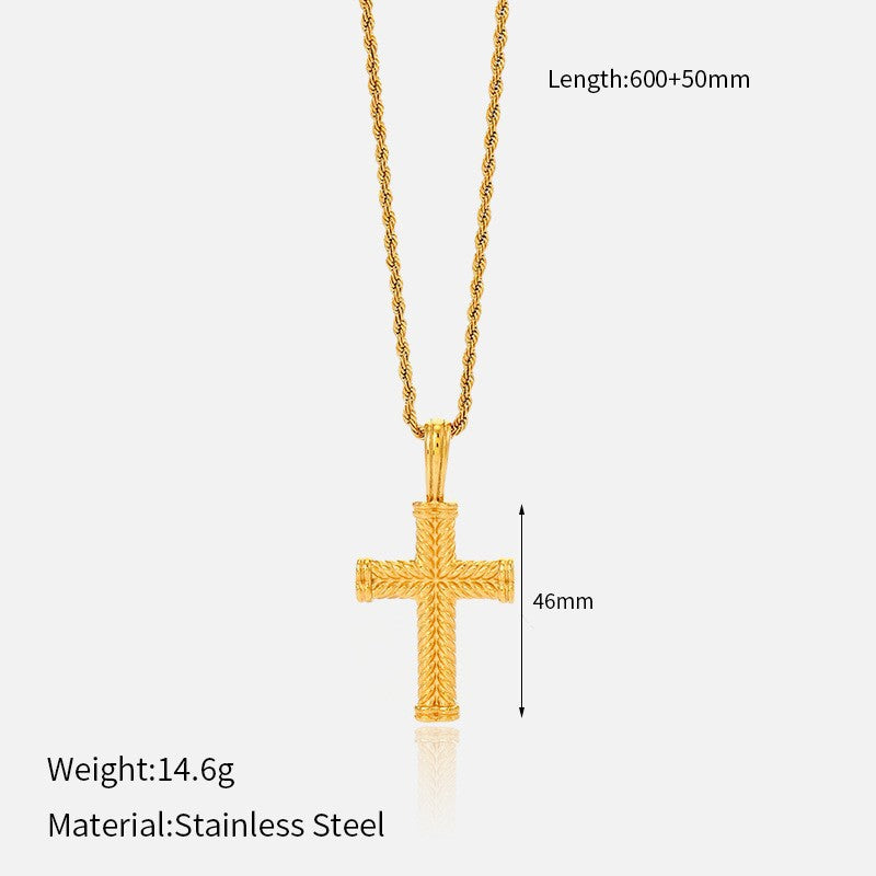 Wholesale vintage titanium steel electroplated 18K gold stainless steel cross necklace