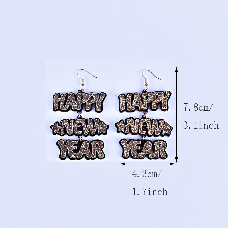 Wholesale HAPPY NEW YEAR Acrylic Earrings