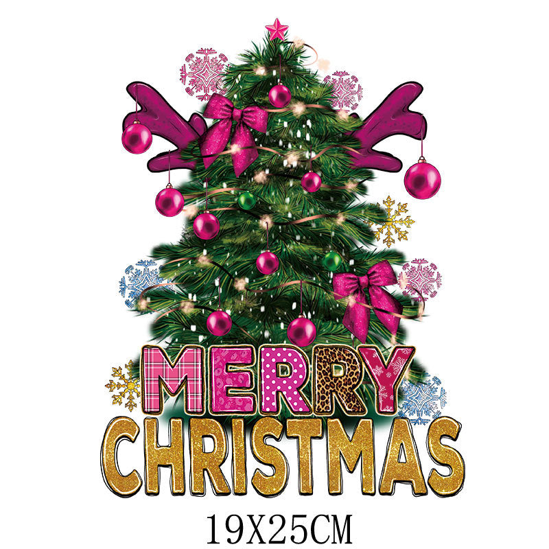 Wholesale Cartoon Christmas tree letter heat transfer   UV DTF Ready to Press Transfers Wraps