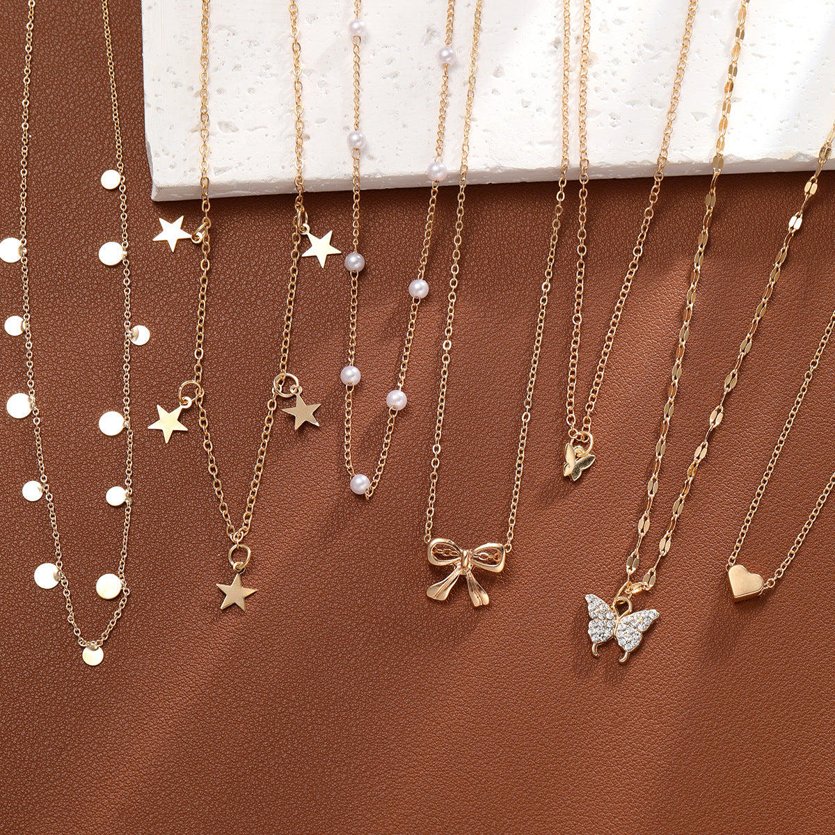 Wholesale Bow Heart Pearl Necklace 7-Piece Set