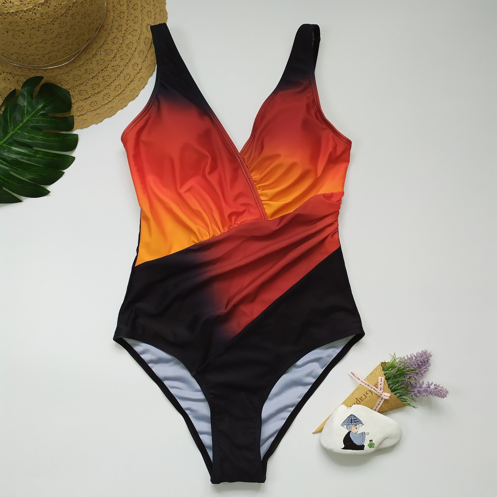 Wholesale One Piece Gradient Conservative Plus Size Swimwear