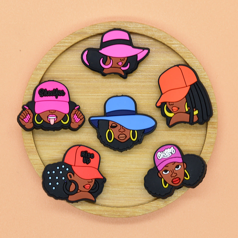 Wholesale Random 100pcs Black Girl Beaded PVC Soft Rubber Beads Focal Beads