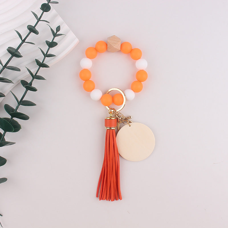 Wholesale Silicone Round Bead Leather Bracelet Wrist Keychain