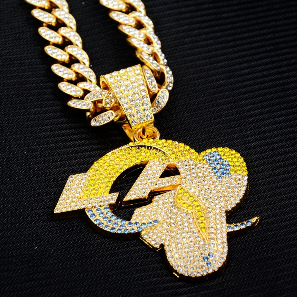 Wholesale Gold Rams Team Pendant Necklace Diamond Cut Cuban Chain Trendy Fashion Accessory For Fans