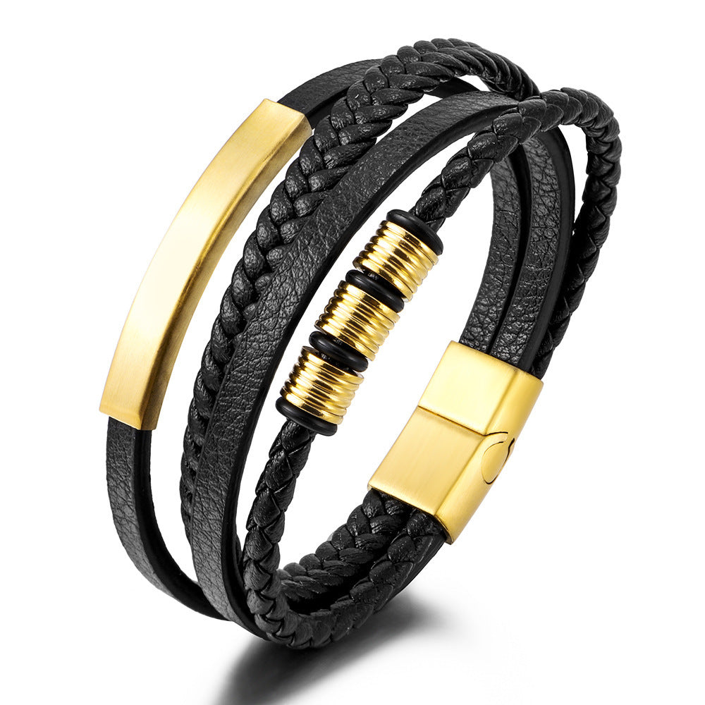 Wholesale Multi-layer Black Woven Popular Men's Leather Bracelet