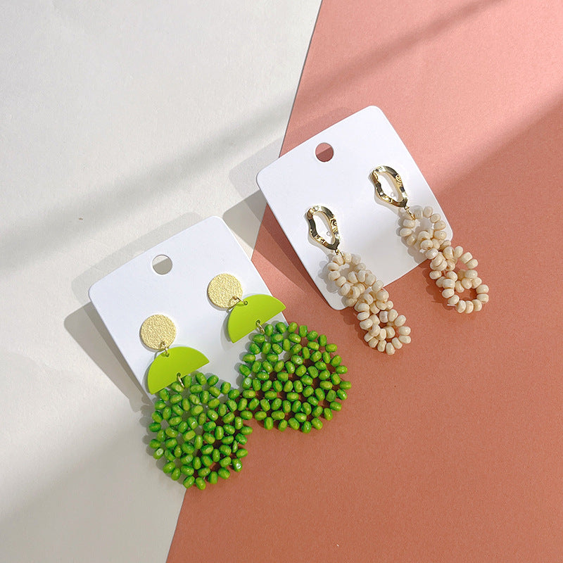 Wholesale Wooden Beads Braided Geometric Round Stud Earrings