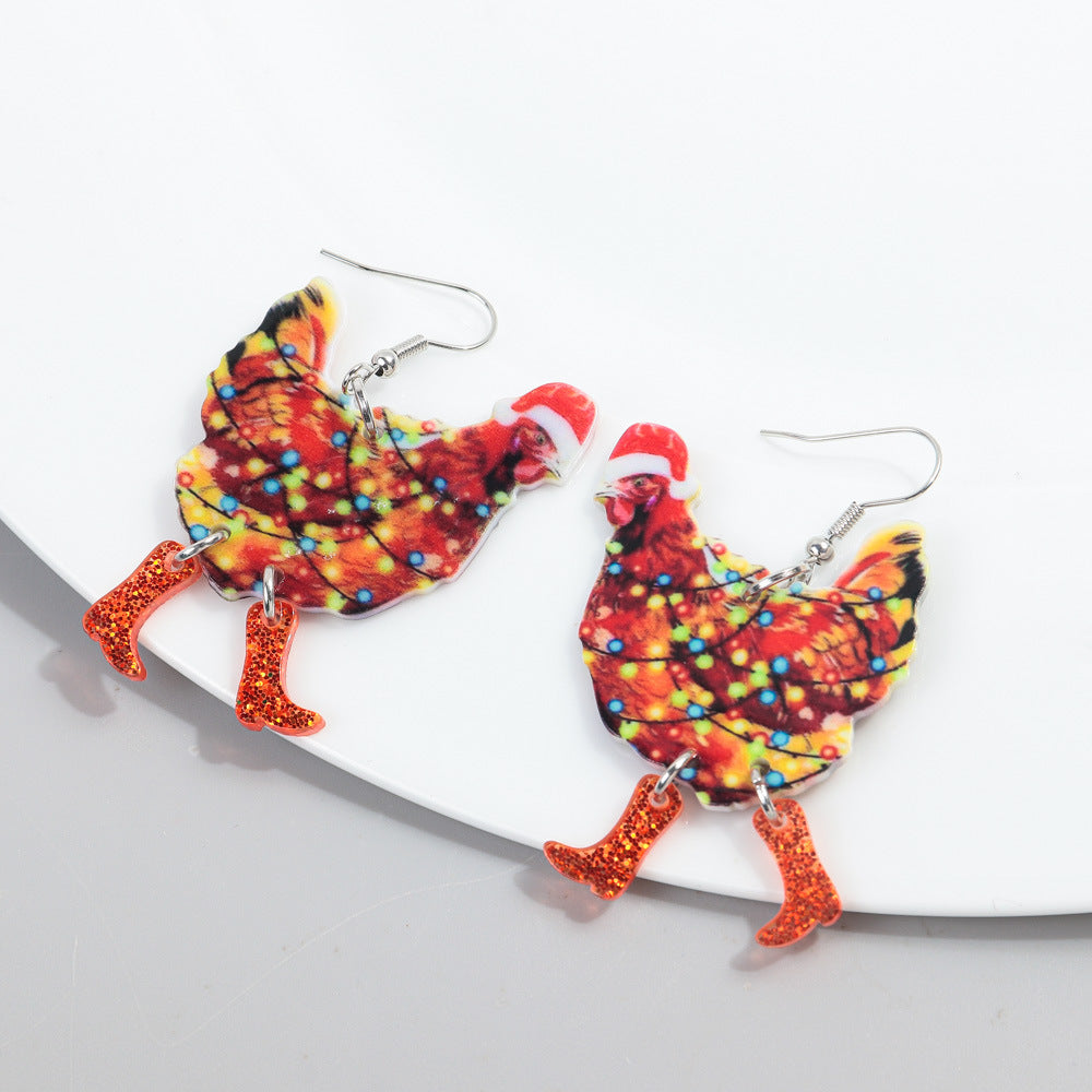 Wholesale Christmas Chicken Bell Acrylic Earrings