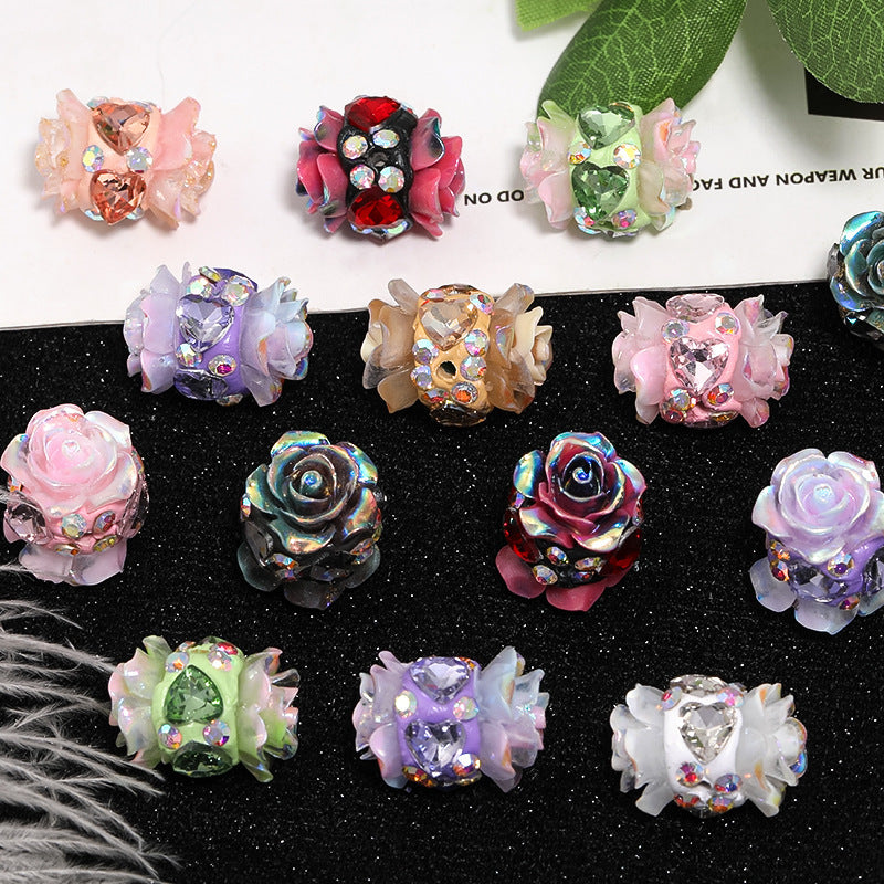Wholesale 10pcs Love Water Diamond Rose Acrylic Beads